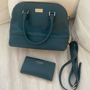 Kate Spade Teal Leather Satchel and Wallet Set